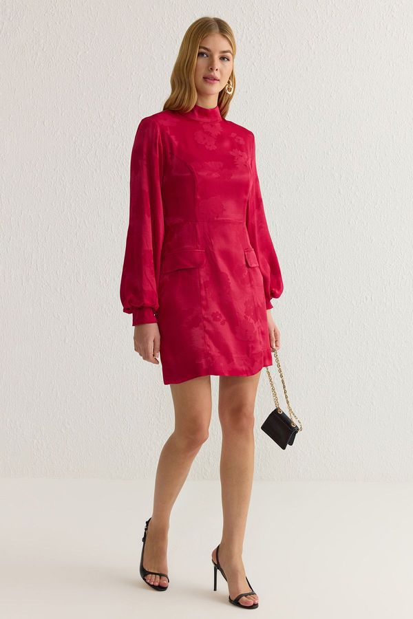 Trendyol Trendyol Claret Red Animal A Cut Mini Woven Dress