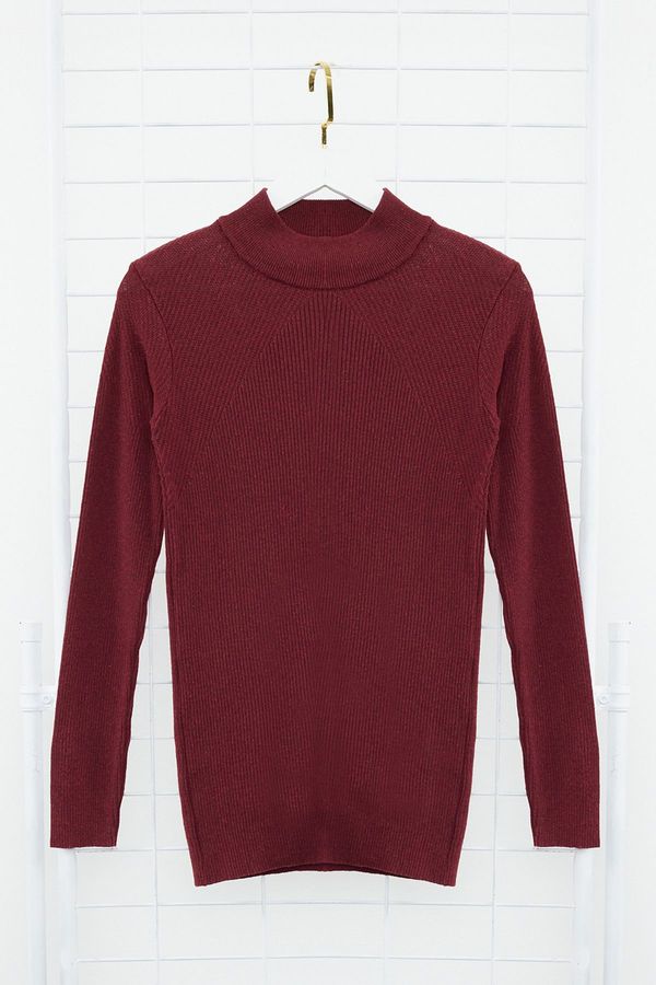 Trendyol Trendyol Claret Red Men's Fitted Slim Fit Half Turtleneck Corduroy Knitwear Sweater