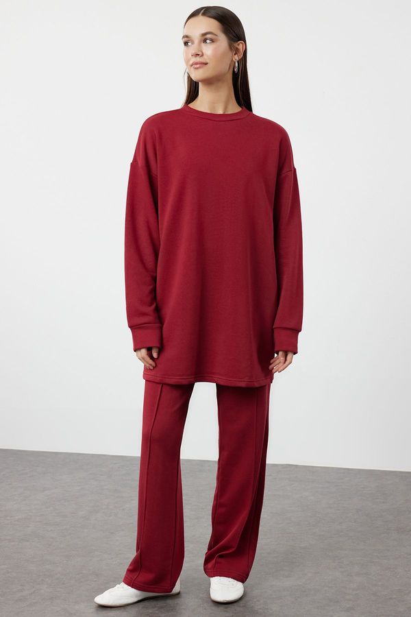 Trendyol Trendyol Claret Red Oversize Crew Neck Basic Knitted Tracksuit Set