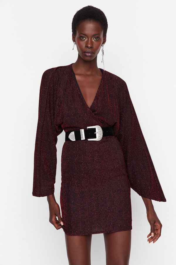 Trendyol Trendyol Claret Red Shimmer detaljna večernja haljina