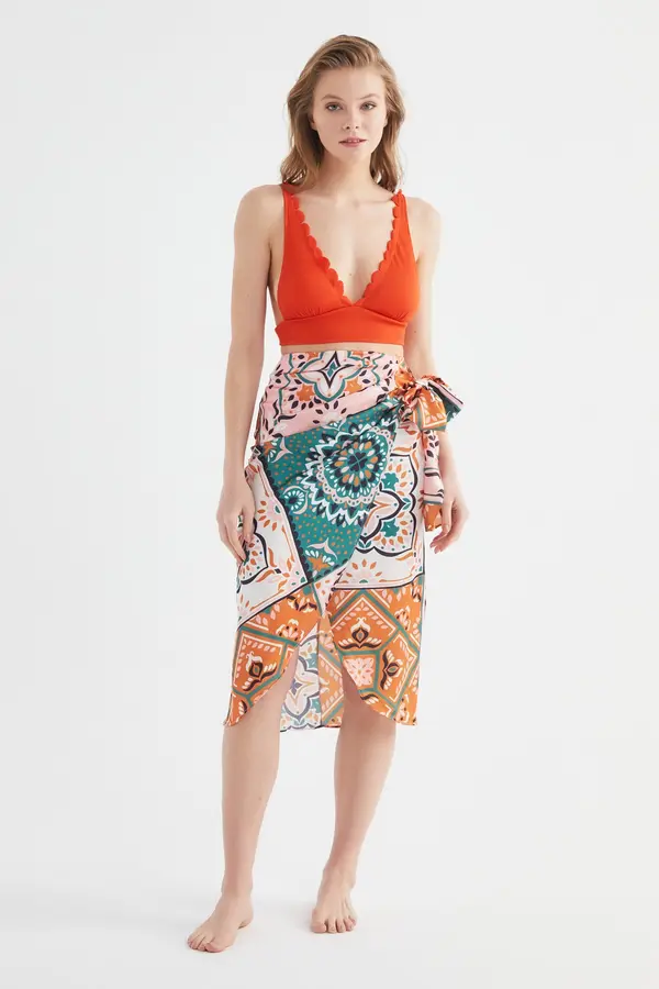 Trendyol Trendyol Colorful Shawl Patterned Lacing Detailed Skirt