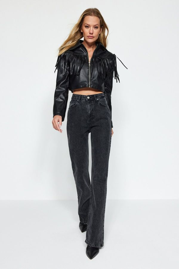 Trendyol Trendyol crne traperice širokih nogavica visokog struka