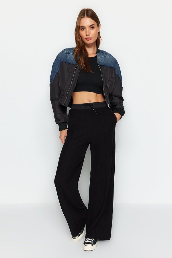 Trendyol Trendyol crni padobran ukras detalj debeli ravno fit pletene trenirke