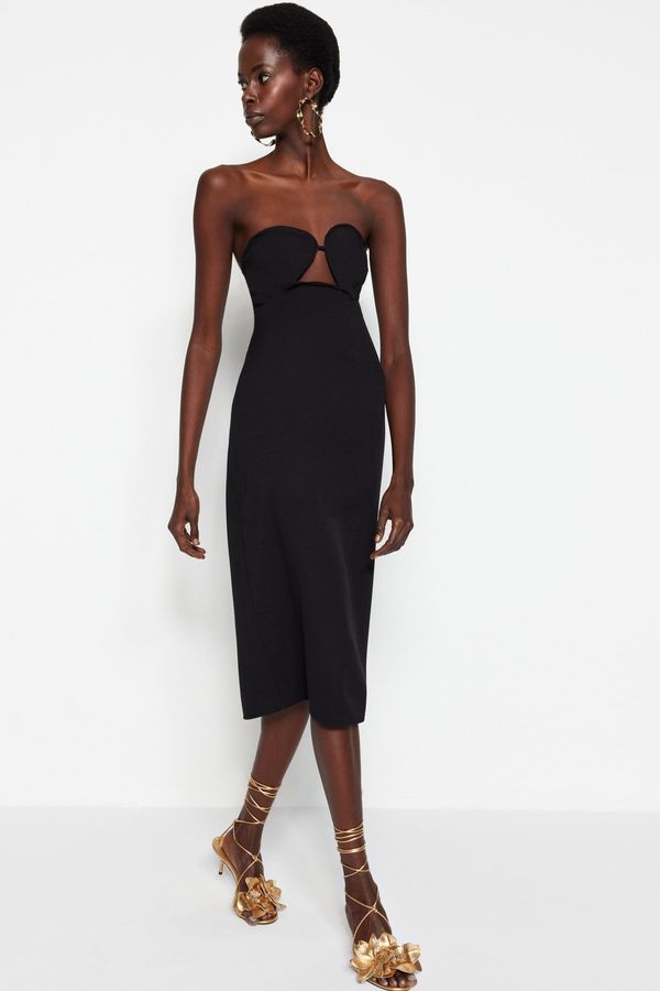 Trendyol Trendyol crni ugrađeni prozor/rez tkana detaljna elegantna večernja haljina