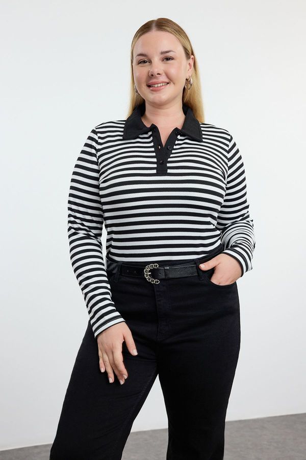 Trendyol Trendyol Curve Black and White Striped Knitted Blouse