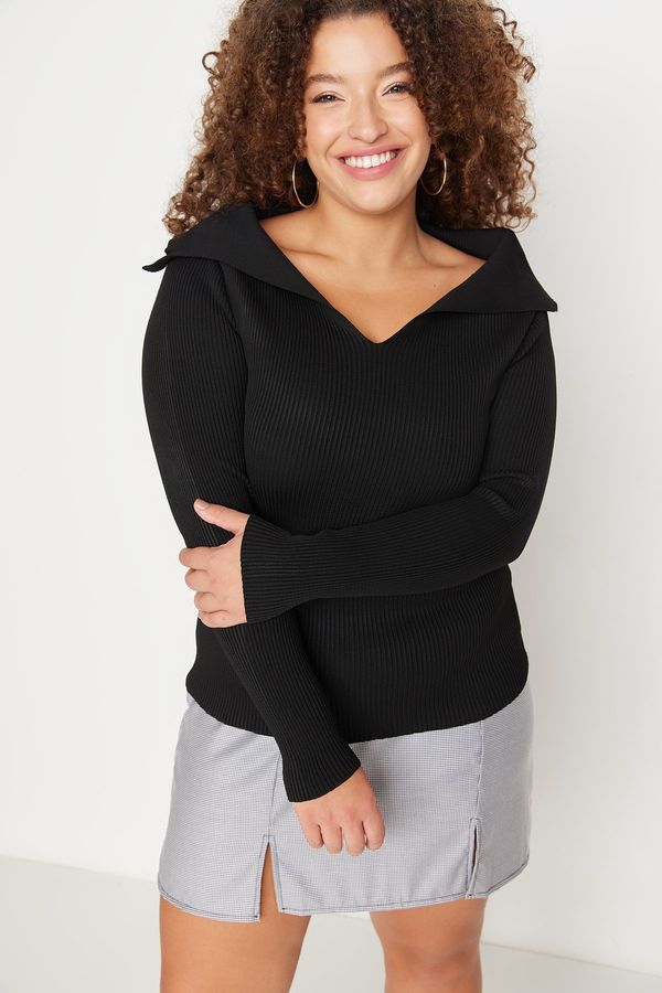 Trendyol Trendyol Curve Black Boat Neck Fine Knitwear Blouse