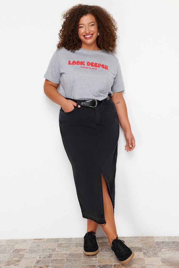 Trendyol Trendyol Curve Black Denim Plus Size Skirt