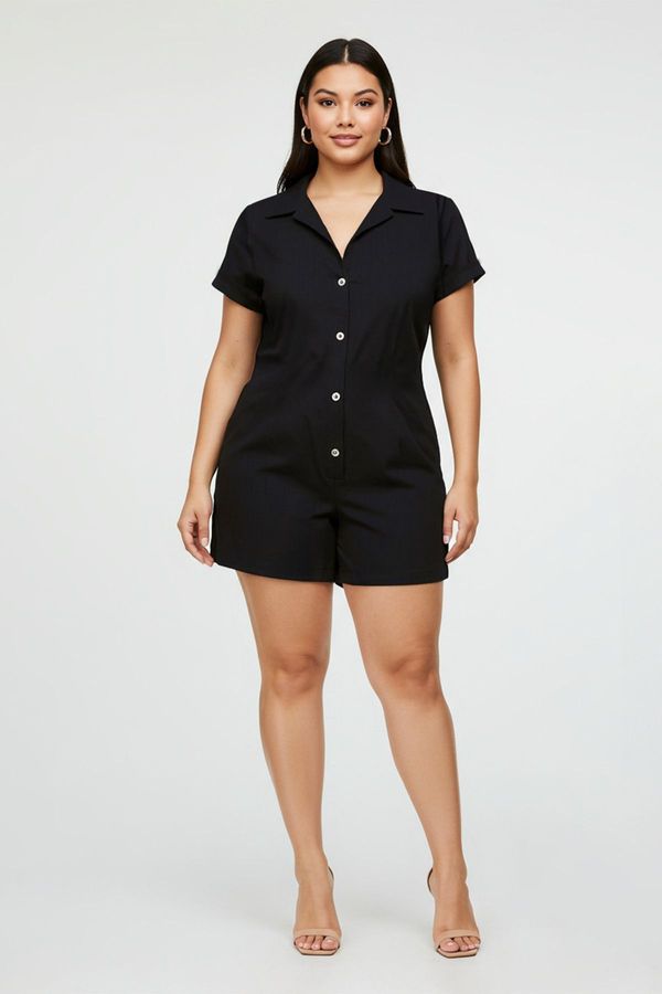 Trendyol Trendyol Curve Black Regular Fit Muslin Woven Fabric 100% Cotton Beachwear Plus Size Jumpsuit