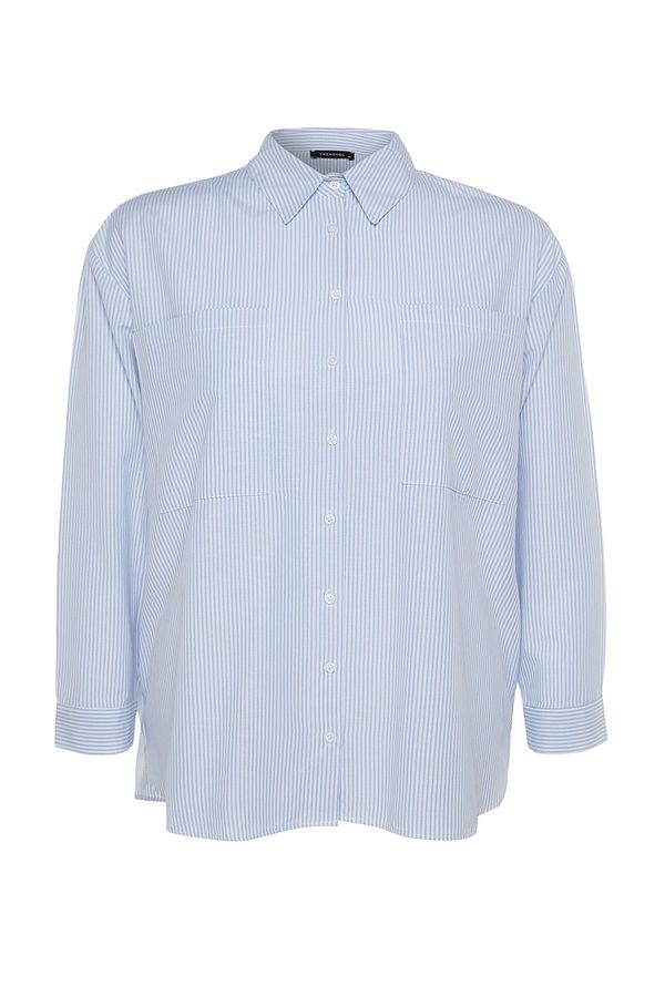 Trendyol Trendyol Curve Blue Striped Poplin Shirt