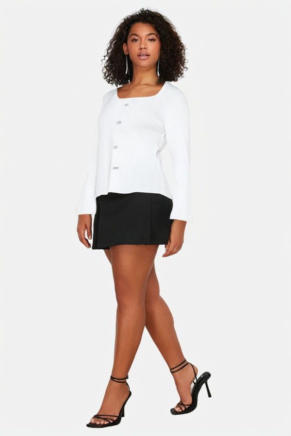 Trendyol Trendyol Curve Ecru Square Collar Corded Button Knitwear Blouse