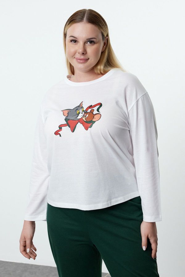 Trendyol Trendyol Curve Green Tom & Jerry Licensed Knitted Pajama Set