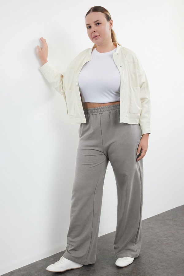 Trendyol Trendyol Curve Grey Melange Wide Cut Thin Knit Plus Size Sweatpants