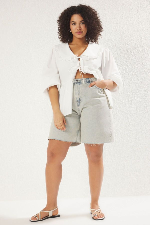 Trendyol Trendyol Curve Light Blue Wide Leg Cut Plus Size Shorts & Bermuda