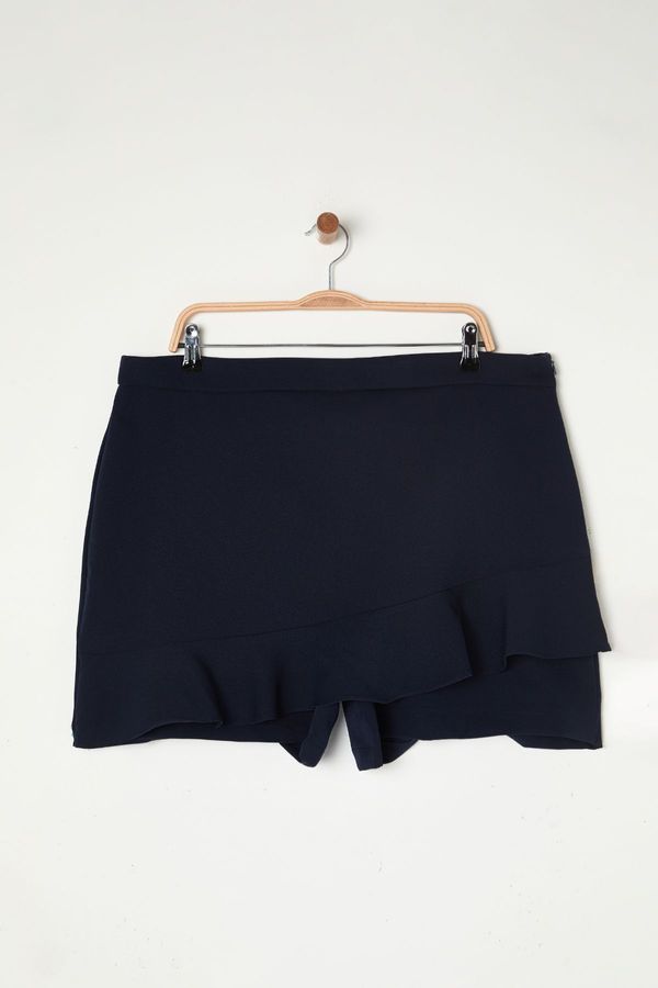 Trendyol Trendyol Curve Navy Blue High Waist Wide Leg Shorts-Skirt