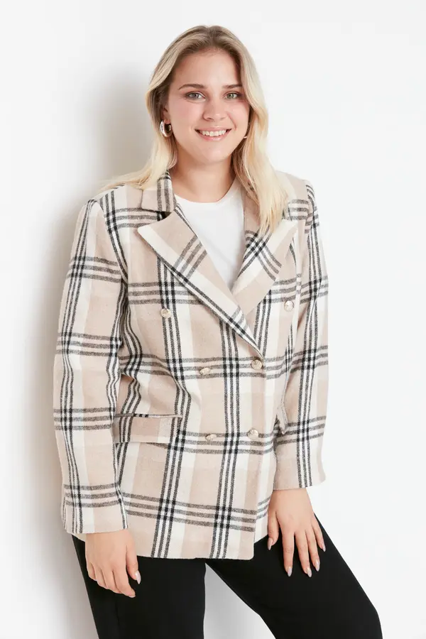 Trendyol Trendyol Curve Plus Size Jacket - Brown - Regular fit