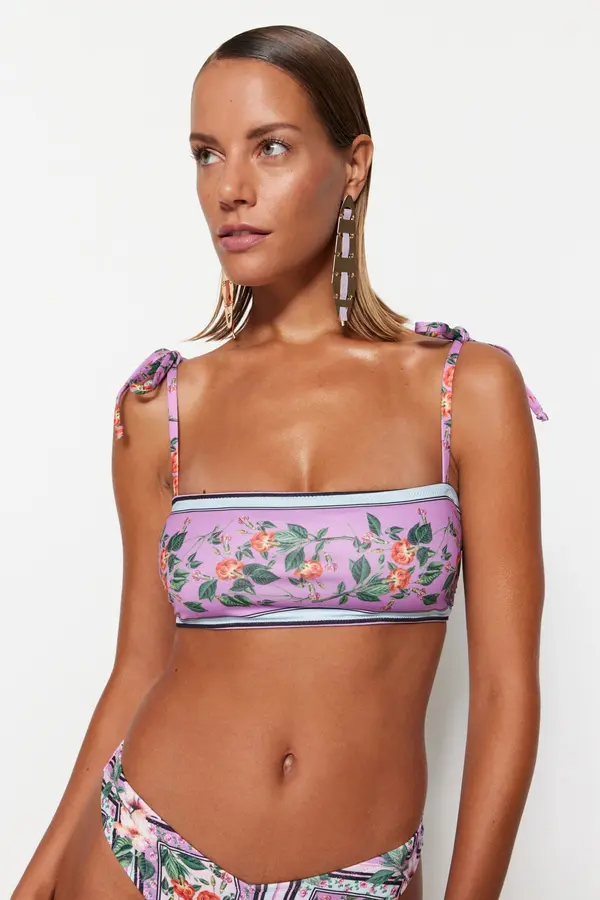 Trendyol Trendyol cvjetni uzorak bez naramenica vezan bikini top