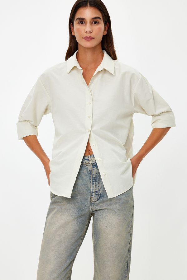 Trendyol Trendyol Dark Beige Loose Fit Woven Shirt