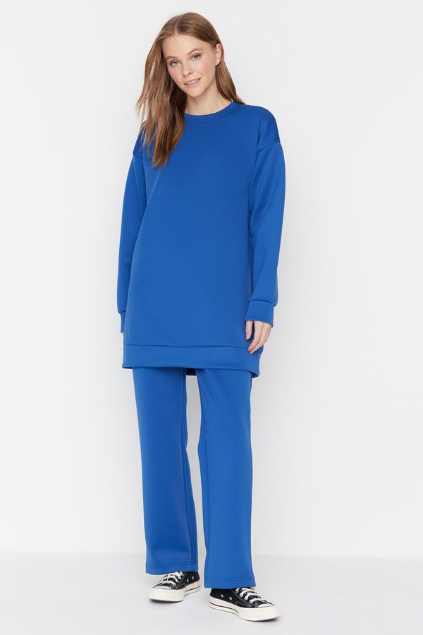 Trendyol Trendyol Dark Blue Crew Neck Scuba Knitted Tracksuit