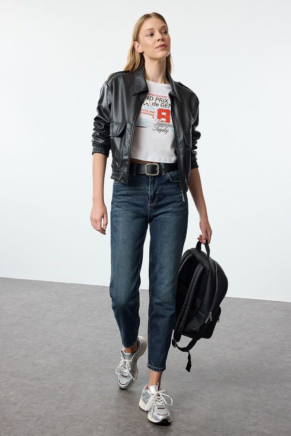 Trendyol Trendyol Dark Blue High Waist Slim Mom Jeans