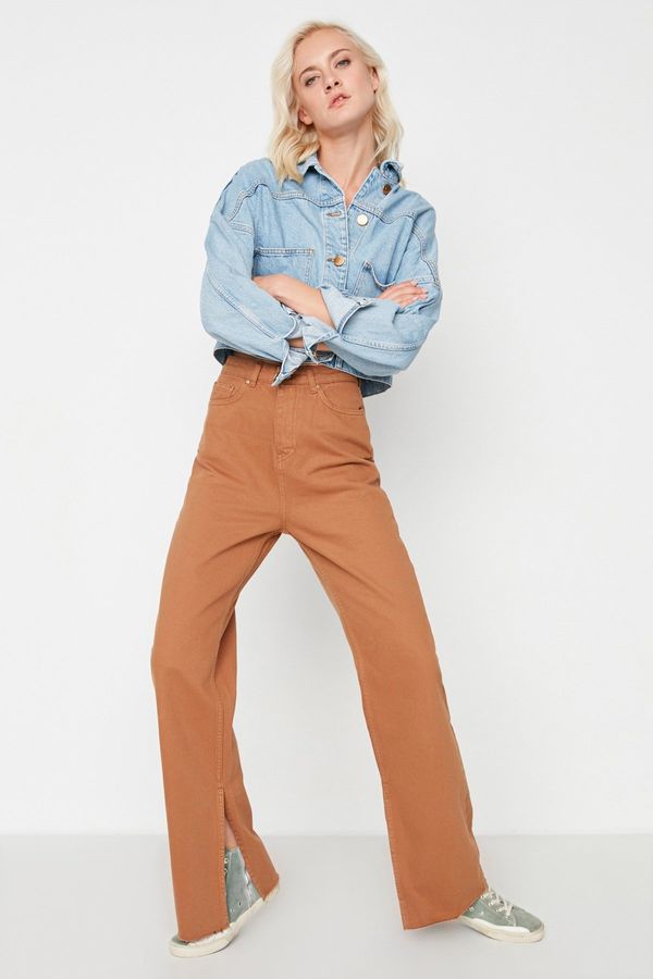 Trendyol Trendyol deva prorezana visoke struk široke hlače za traperice