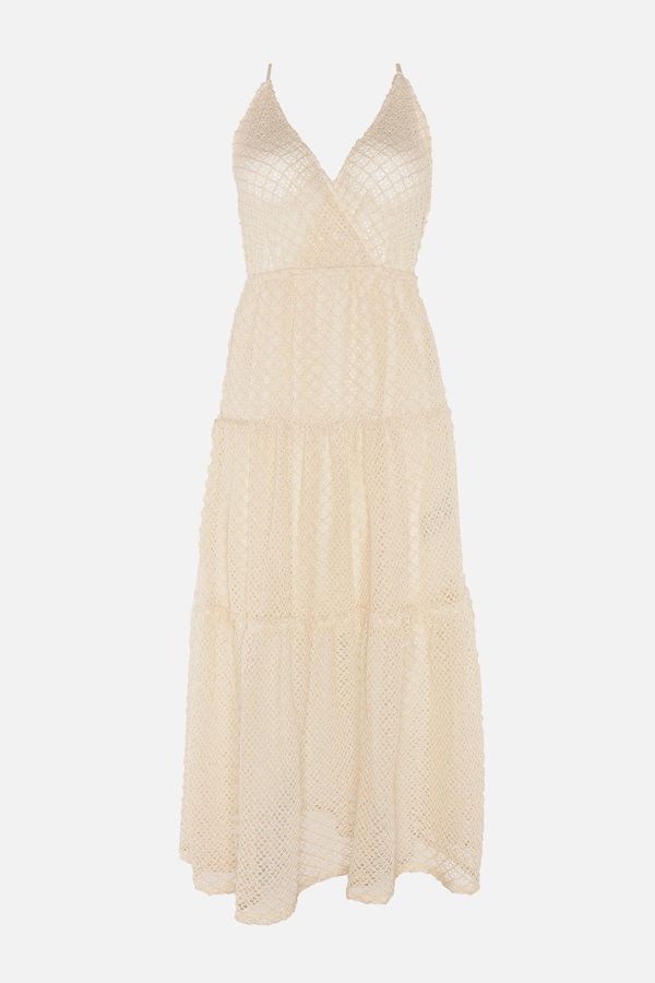 Trendyol Trendyol Ecru čipkasta haljina za plažu s dvostrukim grudima