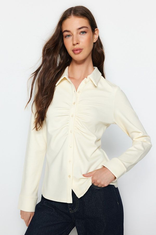 Trendyol Trendyol Ecru Front Gathered Woven Shirt