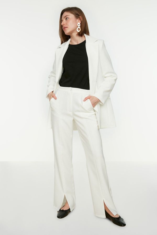 Trendyol Trendyol Ecru visoki struk prorez detaljne tkane hlače s džepovima