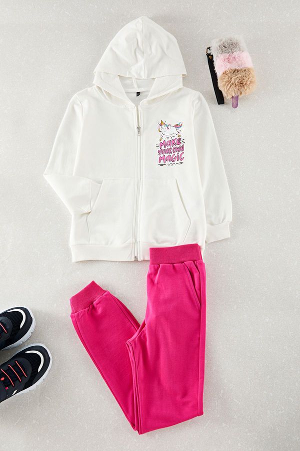 Trendyol Trendyol Ecru*002 Girl Slogan Knitted Top-Bottom Set