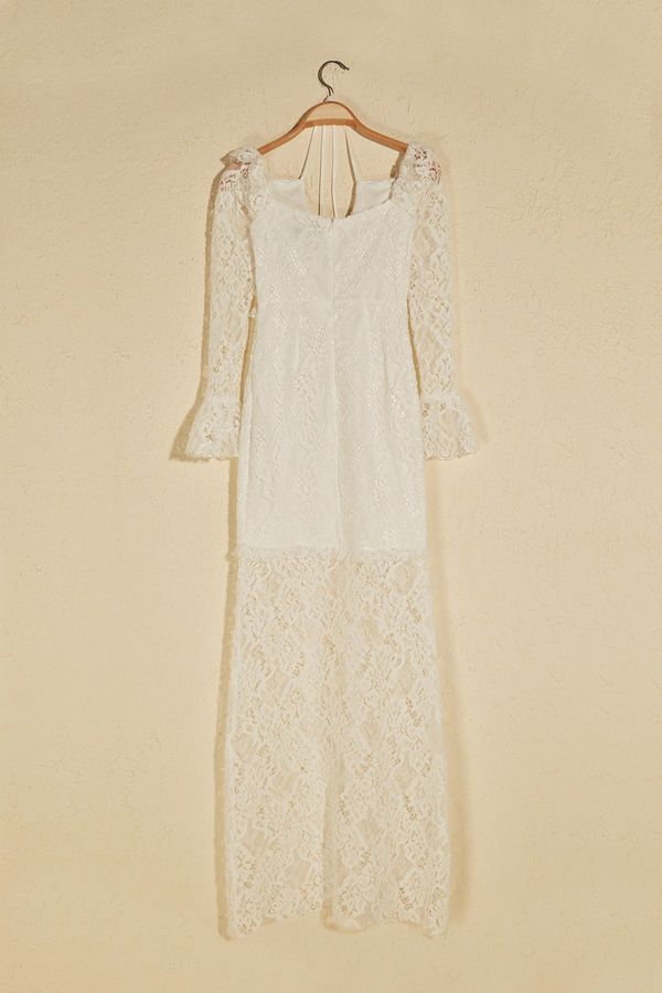 Trendyol Trendyol Ekru Drape detaljna čipkasta večernja haljina