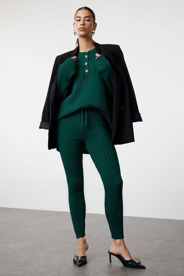 Trendyol Trendyol Emerald Green Corded Trousers Knitwear Bottom-Top Set