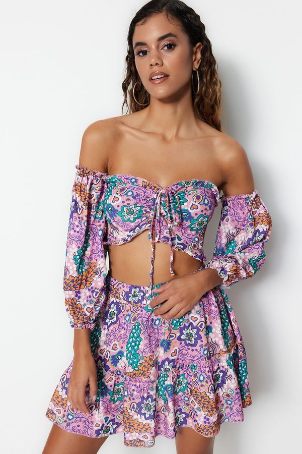 Trendyol Trendyol Floral Pattern Woven Frill Blouse and Skirt Set