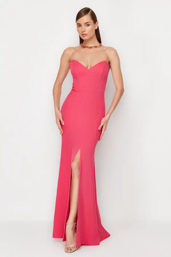 Trendyol Trendyol Fuchsia Fitted Woven Elegant Evening Dress