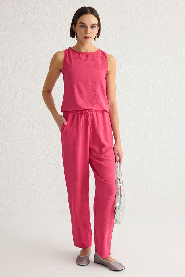 Trendyol Trendyol Fuchsia Sleeveless Blouse and Elastic Waist Wide Leg Trousers Woven Bottom-Top Set