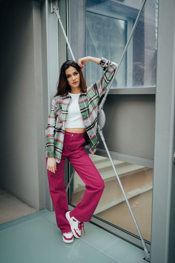 Trendyol Trendyol fuksija džep detaljne visoke struk široke nogavice hlače