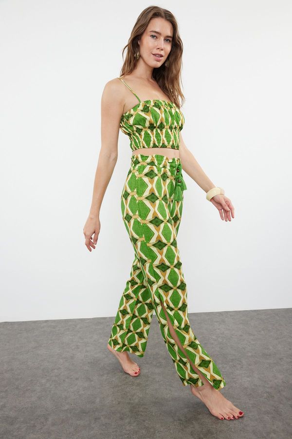 Trendyol Trendyol Geometric Patterned Woven Drawstring Blouse Pants Set