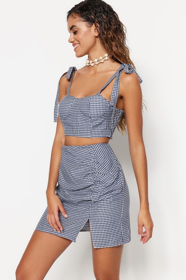 Trendyol Trendyol Gingham Woven Slit Blouse and Skirt Set
