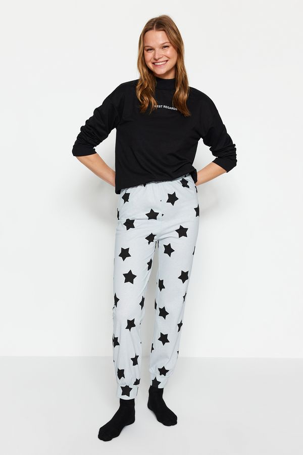 Trendyol Trendyol Gray 100% Cotton Starry Knitted Pajamas Bottoms