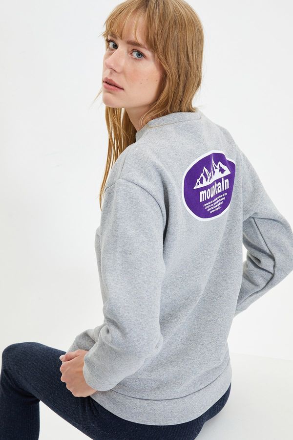 Trendyol Trendyol Gray Back Printed Thick Boyfriend Knitted Sweatshirt
