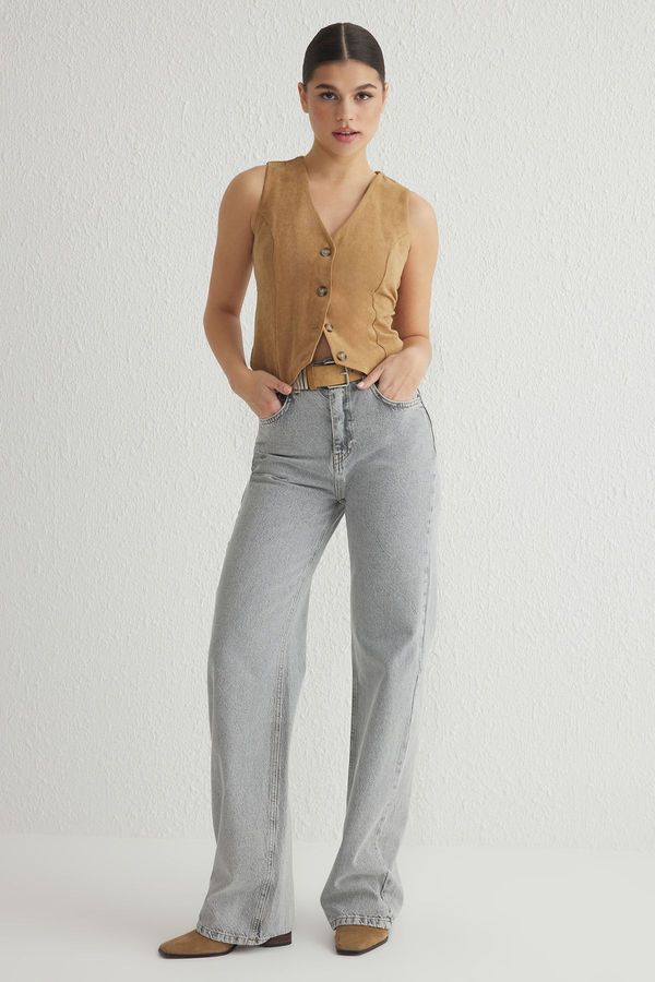 Trendyol Trendyol Gray High Waist Wide Leg Jeans