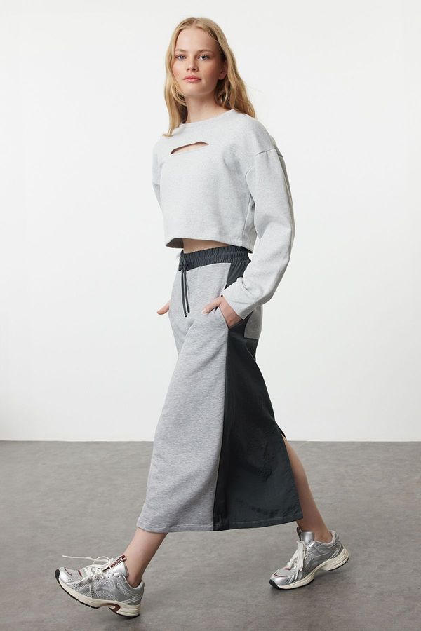 Trendyol Trendyol Gray Parachute Detailed Elastic Waist Relaxed/Comfortable Fit Midi Skirt