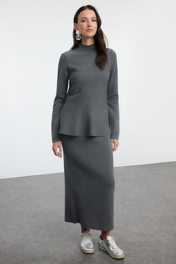 Trendyol Trendyol Gray Premium Quality Flounce Hem Sweater-Skirt Knitwear Bottom-Top Set