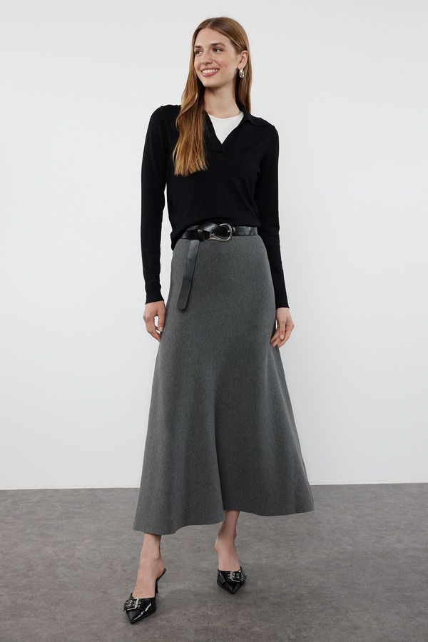Trendyol Trendyol Gray Premium Yarn/Special Yarn Midi Knit Skirt