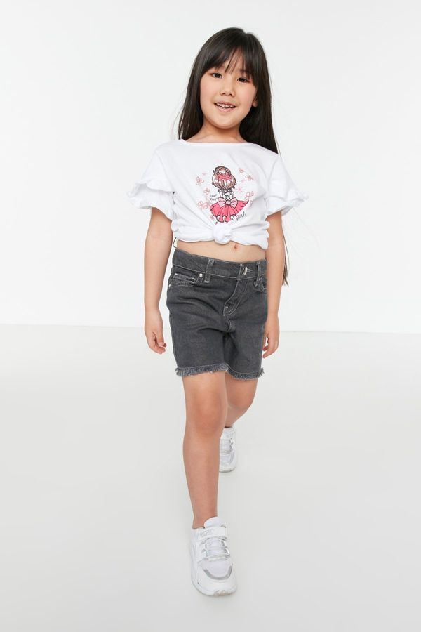 Trendyol Trendyol Gray Regular Fit Girls Denim Shorts & Bermuda