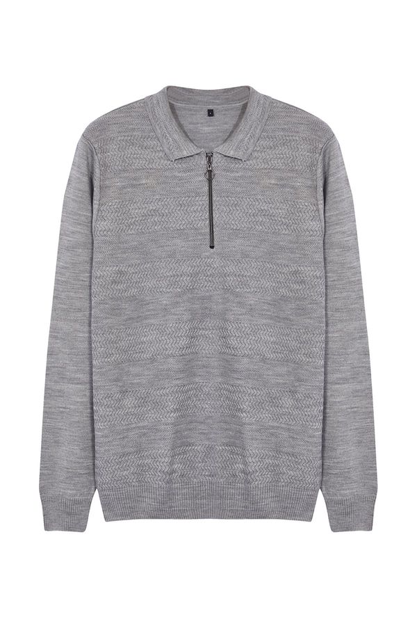 Trendyol Trendyol Gray Slim Crew Neck Textured Knitwear Sweater