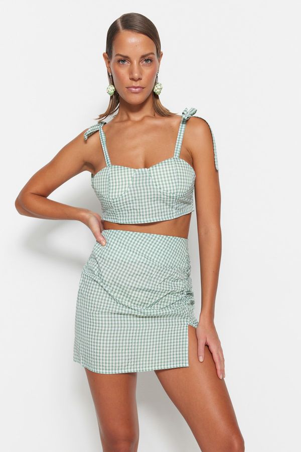 Trendyol Trendyol Green Hinge-Checkered Woven Top and Bottom Set