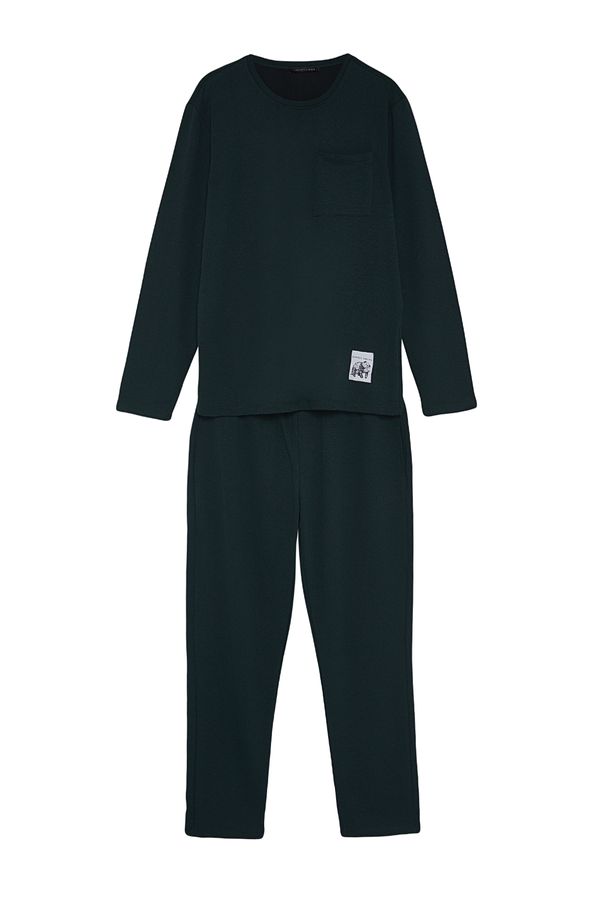 Trendyol Trendyol Green Regular Fit Label Detailed Knitted Pajamas Set