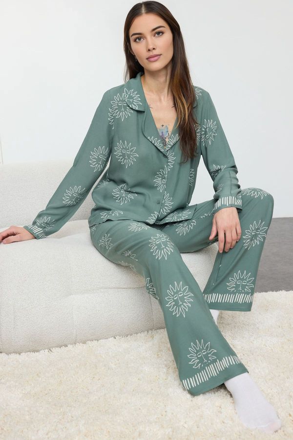 Trendyol Trendyol Green Sun Patterned Viscose Woven Pajama Set