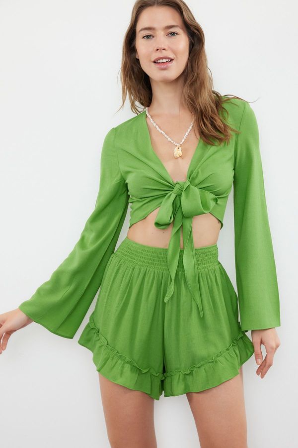 Trendyol Trendyol Green Woven Ruffle Blouse Shorts Set