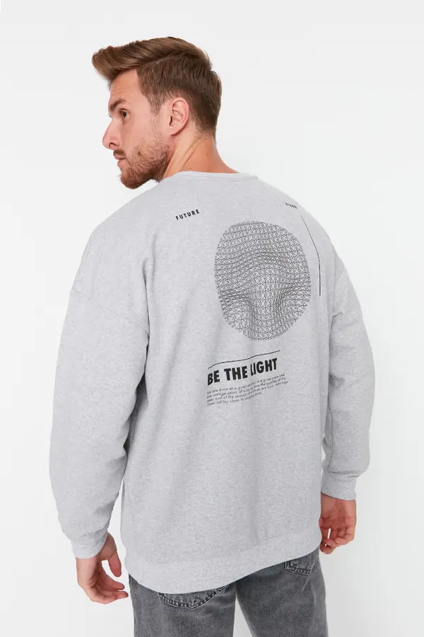 Trendyol Trendyol Grey Oversize/Wide Cut Fleece Inside/Warm Mystic Print Sweatshirt