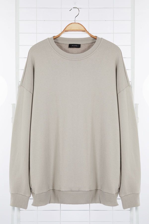 Trendyol Trendyol Grey Oversize/Wide Cut Text Printed Plus Size Sweatshirt